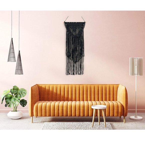 Boho Black Macrame Wall Hanging Woven Decor - Black 16 x 36 Inches - Picture 3 of 8